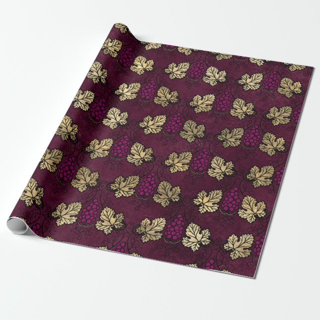Papel De Presente Tonalidade ameixa bordô e vinho dourado (Desenrolado)