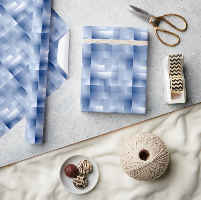 Papel De Presente Tons Azuis Sonhadores em um Padrão Quadrado (Artesanato)