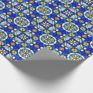 Papel De Presente Tons de Azul e Amarelo no Estilo de Vitral