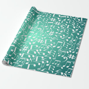 Papel De Presente Tons de Oceano Azul Verde Turquesa Notas Musicais