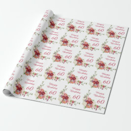 Papel De Presente Tons de Rosa Flor de Peônia Branca Feliz Aniversár