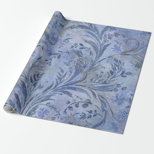 Papel De Presente Tons Sonhadores Azuis Fumê Pinturescos (Desenrolado)