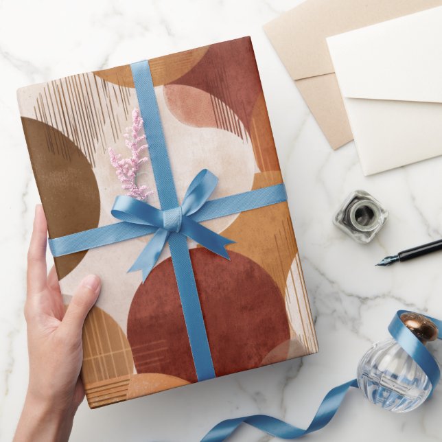 Papel De Presente Tons Terracota Boho Padrão Geométrico Terra (Presentear)
