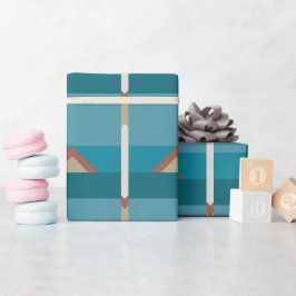 Papel De Presente Tons Terrestres Castanhos, Azul Elegante Geométric