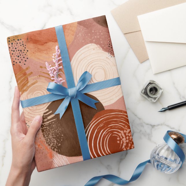 Papel De Presente Tons Terrosos Boho Padrão Abstrato Terracota (Presentear)