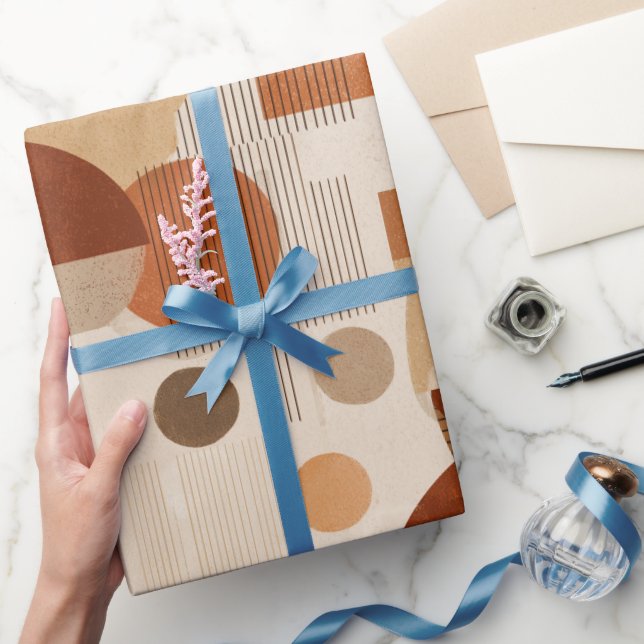 Papel De Presente Tons Terrosos Boho Padrão Geométrico Terracota (Presentear)