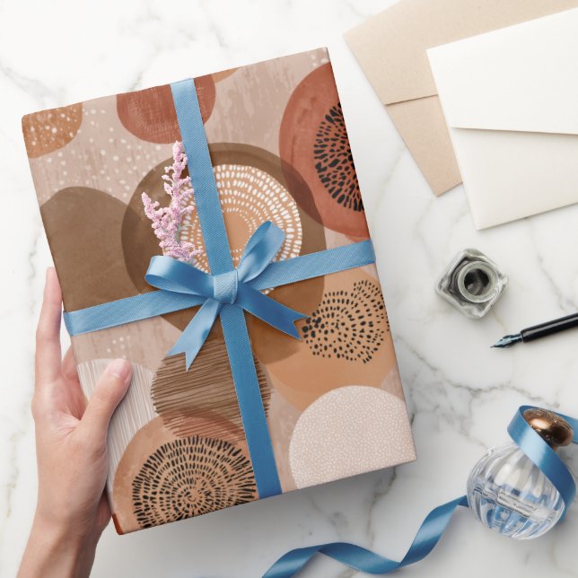 Papel De Presente Tons Terrosos Boho Padrão Geométrico Terracota (Presentear)