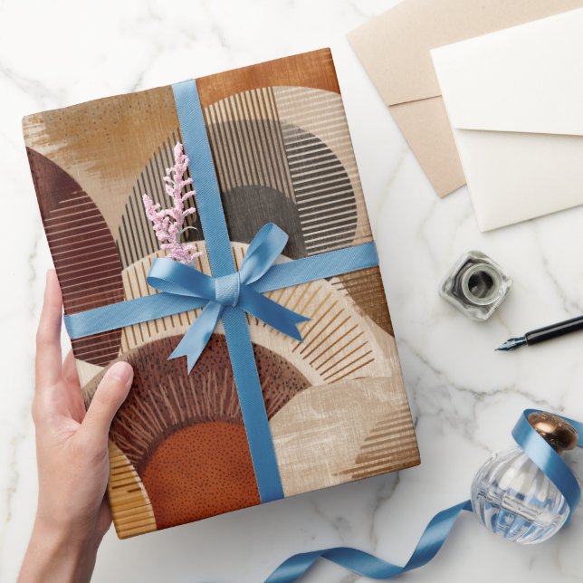 Papel De Presente Tons Terrosos Boho Padrão Geométrico Terracota (Presentear)