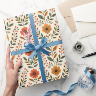 Papel De Presente Tons Terrosos Florais Botânicos Modernos de Outono