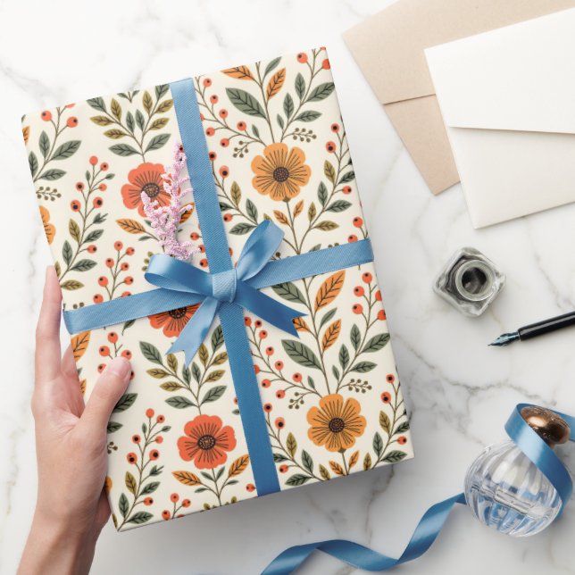 Papel De Presente Tons Terrosos Florais Botânicos Modernos de Outono (Presentear)