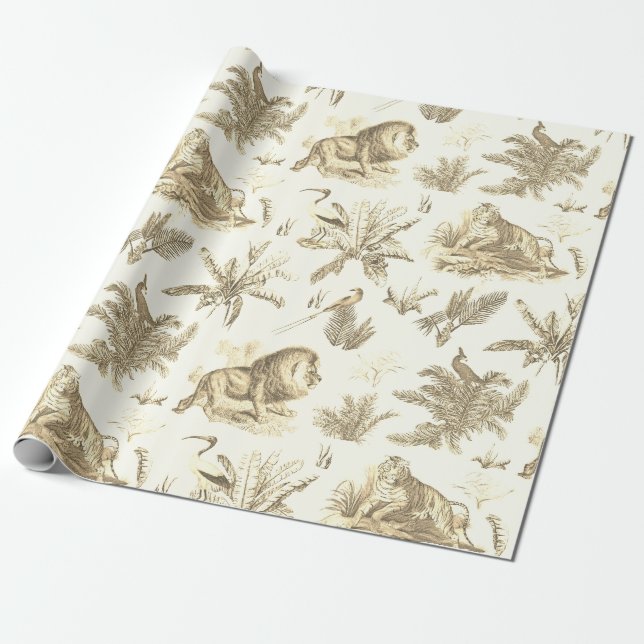 Papel De Presente Tópico Elegante clássico Safari Lion Toile (Desenrolado)
