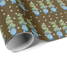 Papel De Presente Tópico Laranja Castanho Azul Chinoiserie