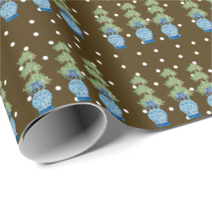 Papel De Presente Tópico Laranja Castanho Azul Chinoiserie