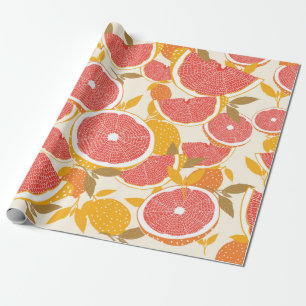 Papel De Presente Toranja e fatias com folhas em branco.