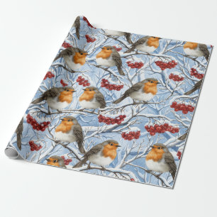Papel De Presente Tordos de Inverno e Galhos Nevados
