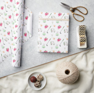 Papel De Presente Torneio de Carrinho de Golfe Rosa-Cria e Verde