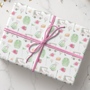 Papel De Presente Torneio de Carrinho de Golfe Rosa-Cria e Verde