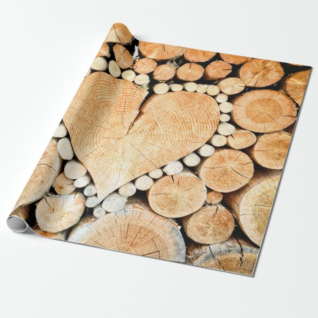 Papel De Presente Toros de madeira cardíaca lenha (Desenrolado)
