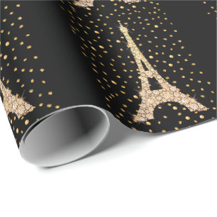 Papel De Presente Torre Eiffel Dourada Bling
