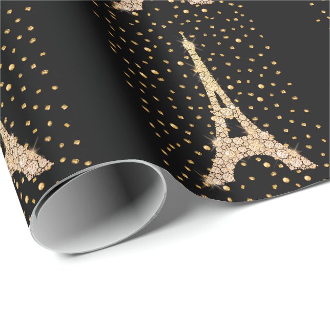 Papel De Presente Torre Eiffel Dourada Bling (Ponta do rolo)