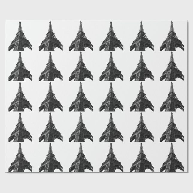 Papel De Presente Torre Eiffel Preta e Branca - Paris Viagem (Aberto)