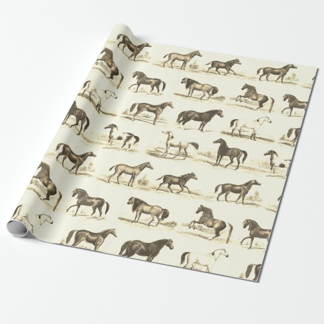 Papel De Presente Torre Elegante Rustic Beige Horse Breed Toile (Desenrolado)