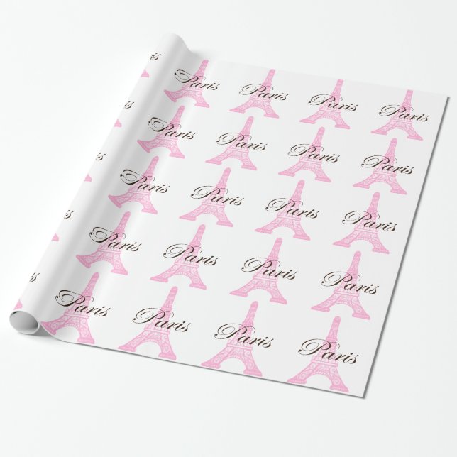 Papel De Presente Torre Paris Eiffel de Rosa (Desenrolado)