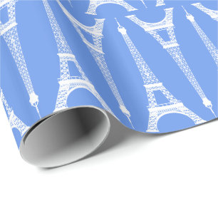 Papel De Presente Torres Eiffel Brancas de 6 Polegadas no Azul Cornf