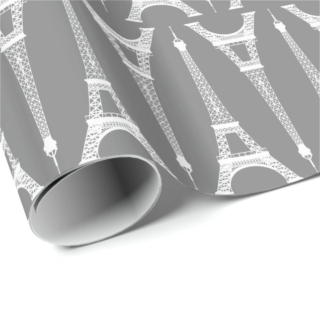 Papel De Presente Torres Eiffel Brancas de Seis Polegadas em Cinza M (Ponta do rolo)