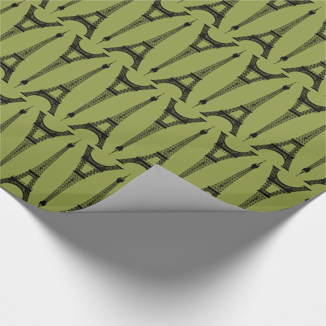 Papel De Presente Torres Eiffel Pretas de Seis Polegadas em Verde Ol (Ponta)