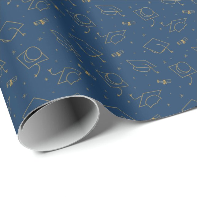 Papel De Presente Tosse do Boné de formatura Azul e Dourado (Ponta do rolo)