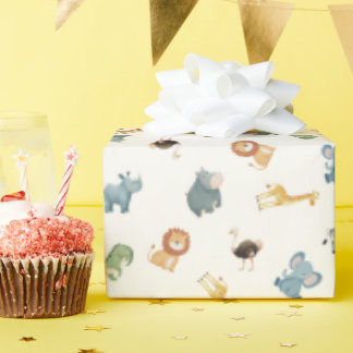 Papel De Presente Tossed African Animals on Off-White