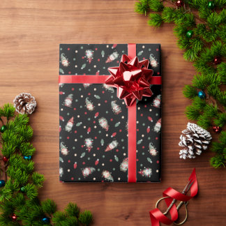 Papel De Presente Tossed Gnomes Wrapped in Lights on Black