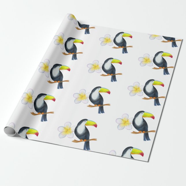 Papel De Presente Toucan Tropical Watercolor Summer Party (Desenrolado)