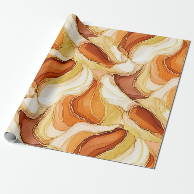 Papel De Presente Toupe Ouro Fluid Marble Pedra Abstrato (Desenrolado)