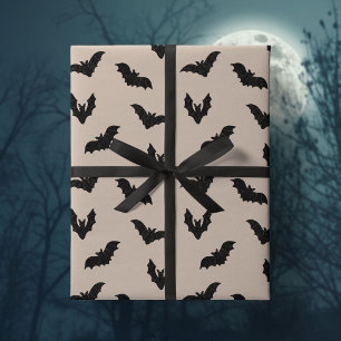 Papel De Presente Toupe Preto Sinistro Morcegos Assombrados Vintage
