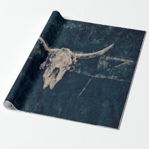 Papel De Presente Touro Crânio Ocidental Cinza Rústica Velho Grung