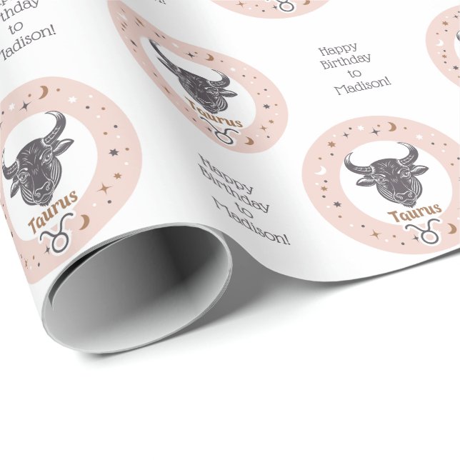 Papel De Presente Touro de Sinal Zodíaco de Texto Personalizado (Ponta do rolo)