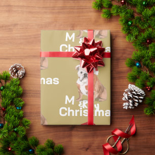 Papel De Presente Touro Feriado de Cachorro Feliz de Natal Santa Hat