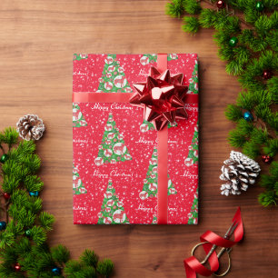 Papel De Presente Touro Terrier Cão Natal Feriado Vermelho