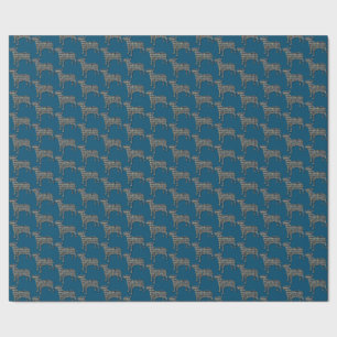 Papel De Presente Touro Terrier Cão Silhueta Y&B Grade Azul