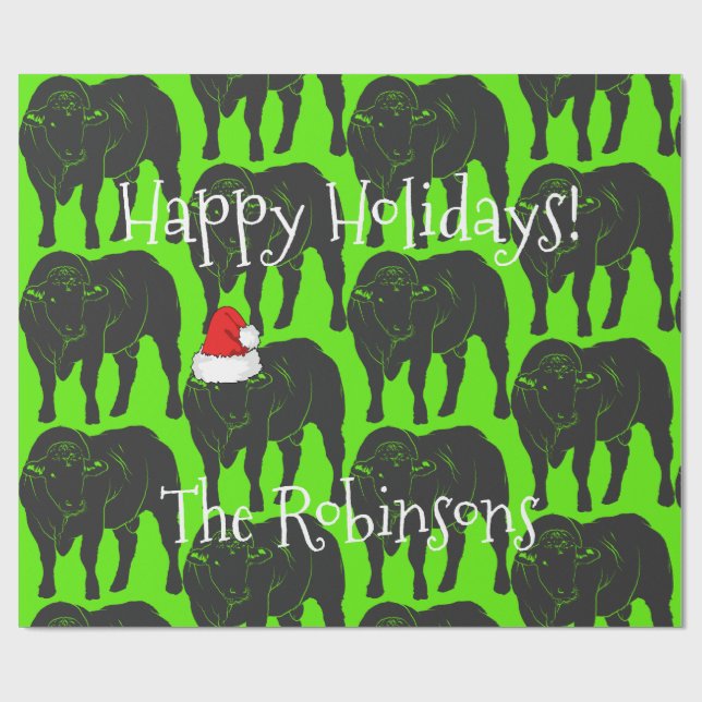 Papel De Presente Touros pretos de Angus & Natal vermelho do chapéu (Aberto)