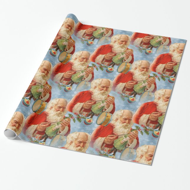 Papel De Presente Toy Maker Vintage Santa Claus (Desenrolado)