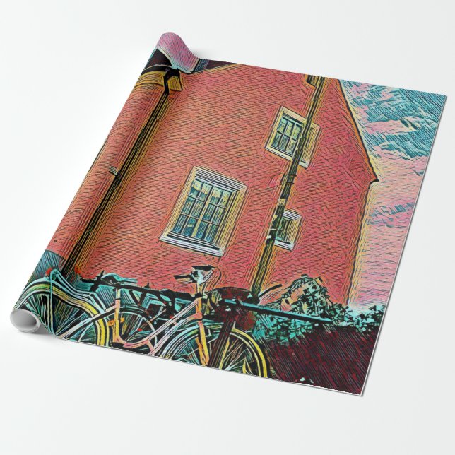 Papel De Presente Trabalho de arte de bicicleta retroativa (Desenrolado)