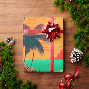 Papel De Presente Trabalho de arte de Paisagem Tropical de Verão Col