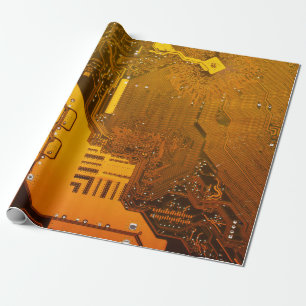 Papel De Presente traça amarela do chip de computador do conselho d