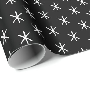 Papel De Presente Traçado branco preto e branco Estrelas desenhadas