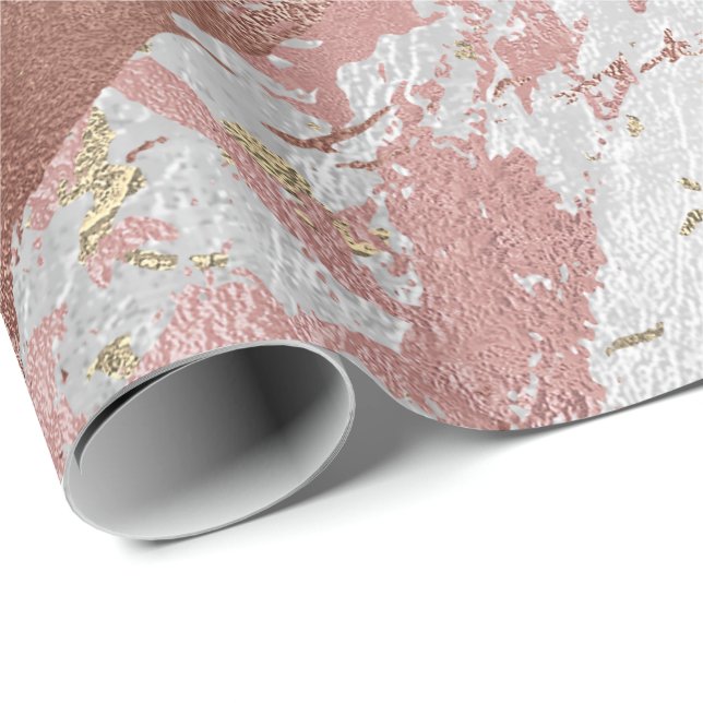 Papel De Presente Traços de Vidro Metálico Dourado Rosa Abstrato de  (Ponta do rolo)
