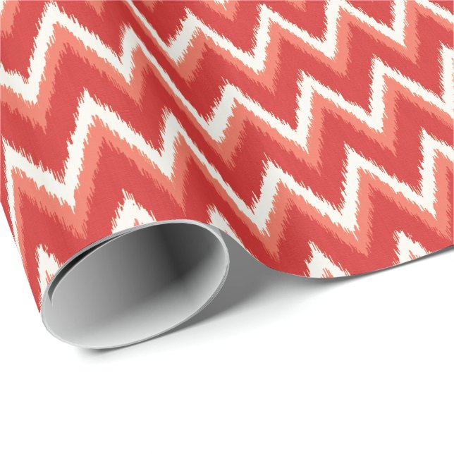 Papel De Presente Traços Ikat Chevron - Laranja e Branco (Ponta do rolo)