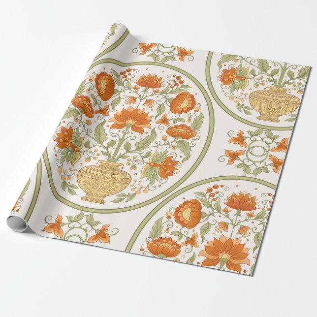 Papel De Presente Tradition mughal motif, fantasy flowers in retro,  (Desenrolado)